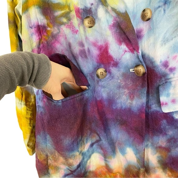Handmade Ice Tie Dye Blazer Jacket Womens XXL Colorful Upcycled Double Breasted - Picture 5 of 12